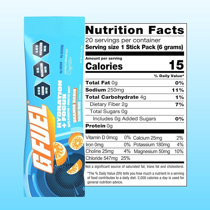 G Fuel Electrolytes Powder for Instant Hydration and Focus | Sugar Free, Orange Oasis Flavor, Electrolyte and Nootropic Drink Mix to Sharpen Mental Focus, 20 Servings
