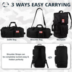 Tactical Gym Bag for Men，70L Large 3 in 1 Sports Duffle Bag with Shoes Compartment for Travel,Water Resistant Travel Backpack Weekender Overnight Bag with Wet Pocket for Women