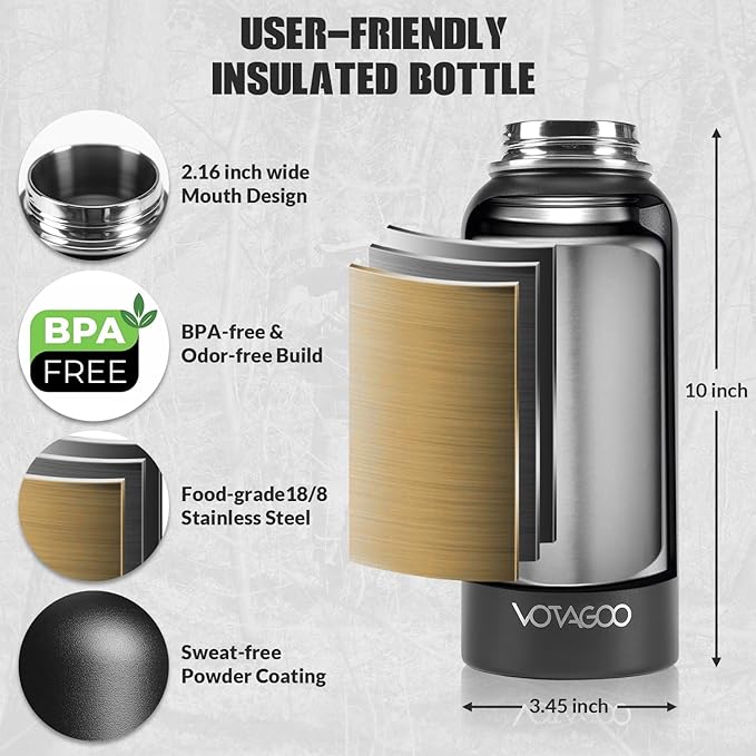 32 Oz Insulated Water Bottle - Stainless Steel Tactical Flask With Straw Lid & Chug Cap, Metal Military Water Bottle With Rugged, Removable Sleeve Can Place Items for Hiking Camping Hunting