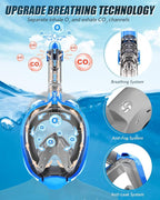 QingSong Full Face Snorkel Mask for Adults, Snorkeling Gear with Camera Mount, 180 Degree Panoramic View Snorkel Set Anti-Fog Anti-Leak