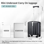 Hanke 14 Inch Underseat Carry On Luggage with Wheels Hard Shell Suitcases Carry On Bag Lightweight Small Mini Suitcase Tsa Luggage for Travel.（Jet Black）