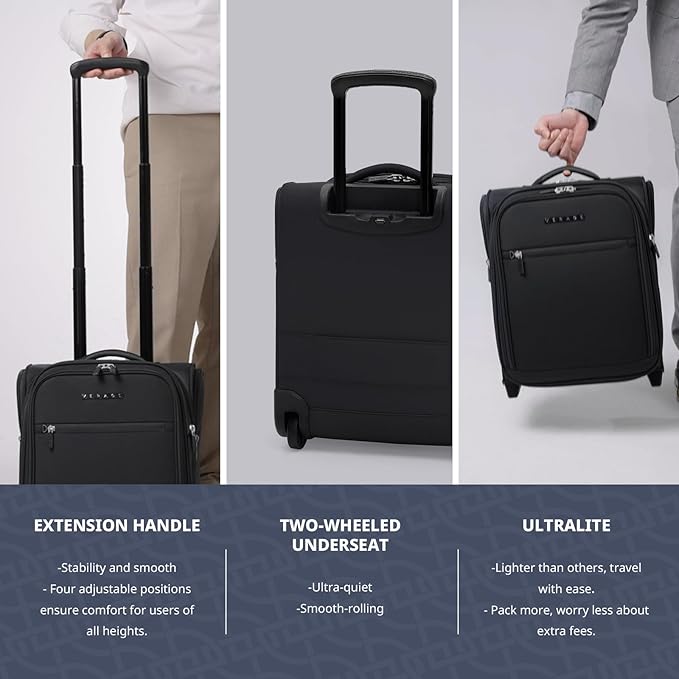 Verage Carry On Underseat Luggage with 2 Wheels & USB Port, 16 Inch Wheeled Spinner Bag Carry-on Luggages for Airlines, Lightweight Suitcase Men Women, Pilots and Crew(16-Inch Rolling Underseat Pro)