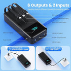 Portable Charger 50800mAh Power Bank with 3 Built in Cables,25W PD QC4.0 Fast Charging USB C Battery Pack,6 Outputs 2 Inputs LCD Display Portable Phone Charger for iPhone 16/15/14/13,Google,Android