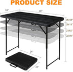 4ft Folding Table, Portable Fold-in-Half Adjustable Height Utility Table for Indoor/Outdoor Use, Durable HDPE & Steel, Stable & Lightweight, Multi-Purpose, Black Woodgrain
