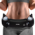 PYFK Upgraded Running Belt with Water Bottles, Hydration Belt for Men and Women, Water Bottle Holder Running Pouch Belt, Fanny Pack Fits 7 inches Phones, Waist pack for Running Hiking Climbing