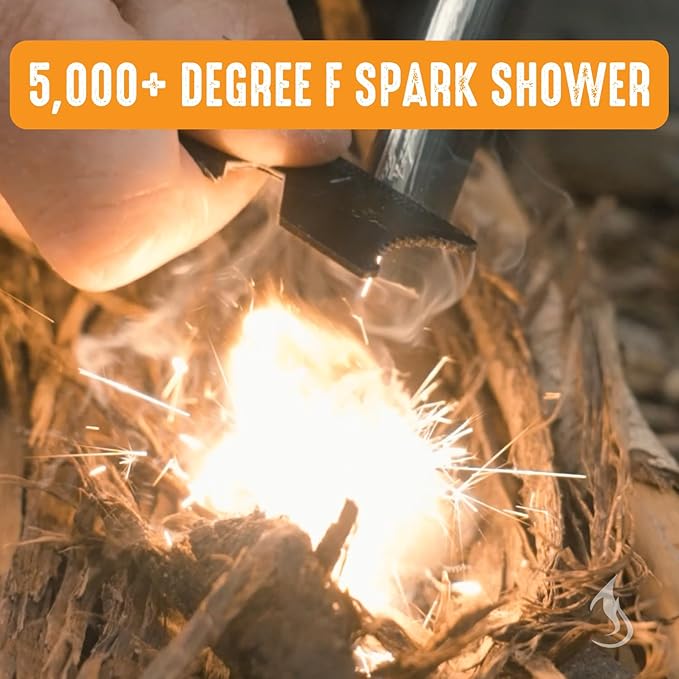 Ferro Rod Fire Starter Drilled Flint and Steel Survival Tool Kit with High Visibility Paracord Lanyard and Weatherproof Striker