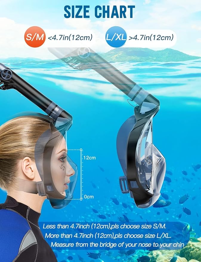 Zenoplige Full Face Snorkel Mask Adults,Dry-Top Snorkeling Gear with Camera Mount,Foldable 180-Degree Panoramic Scuba Mask for Snorkeling Diving Swimming Travel,Snorkel Mask Anti-Fog & Anti-Leak