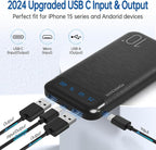 YOBON Power Bank 10000mAh Portable Charger Slim Battery Pack with 2 USB 2.4A Outputs and USB C in/Out Compatible with Huawei iPhone 16 15 14 13 12 iPad Samsung Galaxy S20 Android Tablet (Dark Black)