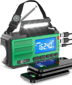 Esky 10000mAh/37000mWh Emergency Hand Crank Radio, AM/FM/NOAA Portable Rechargeable Weather Alert Radio with Flashlight, Compass Reading Lamp, Solar Powered for Outdoor Camping Survival Gear