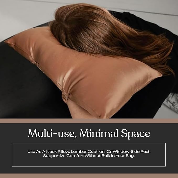 Lunya Washable Silk Travel Pillow – Soft Mulberry Silk Neck Pillow with Zipper Pillow Insert, Adjustable Fill, and Snap Straps – Travel Essential for Plane, Car, or Home - Hidden Nest - One Size