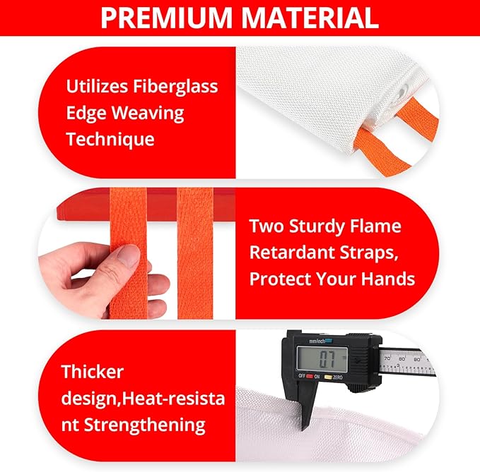 SecuCaptain Emergency Fire Blanket for Home - 2 Pack 47.2"x47.2" Large Flame Retardant Blankets with Fireproof Tabs for House Camping Kitchen Fire Protection Survival Safety