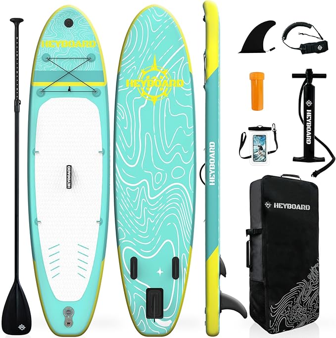 HEYBOARD Inflatable Stand Up Paddle Board 10'6"×32"×6" Standup Paddleboard with Premium SUP Accessories & Backpack, Non-Slip Deck, Waterproof Bag, Leash, Paddle, Hand Pump