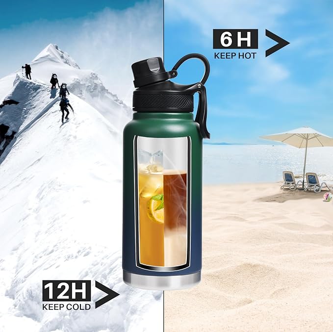 Wide Mouth Water Bottle with Straw Lid Dustproof, 24/32/40/64 Oz Hydro Vacuum Insulated Flask, Dishwasher Safe Stainless Steel Water bottle, Keep Cold 24 Hour/Hot 12 Hour-32 Oz Night Blue