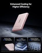 Baseus Picogo Power Bank, Smallest Qi2 Certified 15W MagSafe Portable Charger, 0.5" Ultra Slim 5000mAh Magnetic Battery Pack with Stand, Alloy Wireless Charger for iPhone 17 Pro Max/17 Air/16 Series
