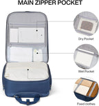 Hanke Softside Underseat Carry On Luggage with Wheels,Travel Luggage Rolling Bag Small Suitcase，Blue, Underseater 16-Inch