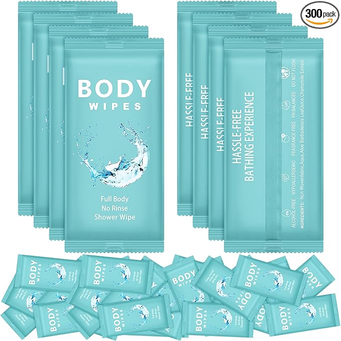 Treela 300 Pcs Bulk Deodorant Large Body Wipes Individually Wrapped Wet Wipes Travel Size for Adults Shower for Homeless Supplies Hygiene Personal Cleansing for Hiking Gym(7.09" X 9.84",Blue)