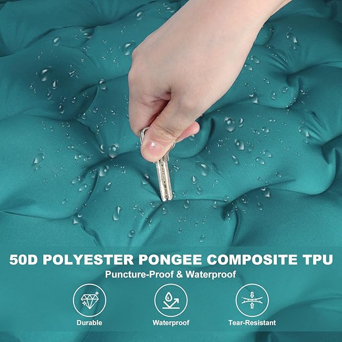 Camping Sleeping Pad with Pillow: Extra Thick 4.7 Inch Ultra-Light Self Inflating Air Mat, Lightweight Compact Inflatable Sleep Mattress with Built-in Pump Ultimate for Camping, Hiking (Peacock Blue)