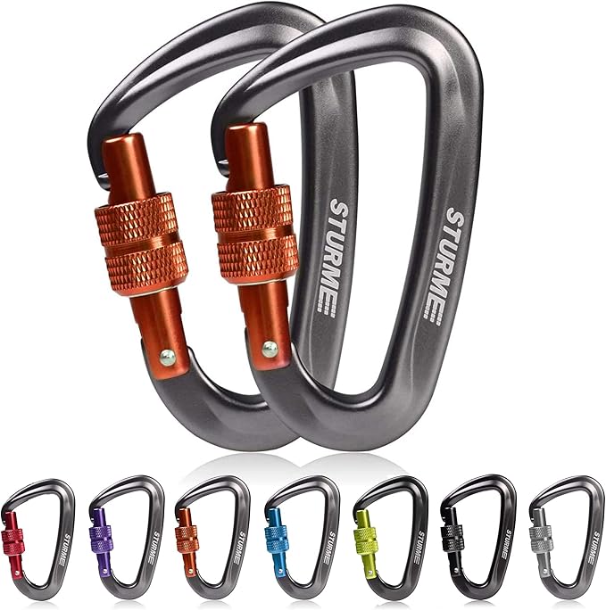 STURME Carabiner Clip 12KN Aluminium Wiregate Lightweight Heavy Duty Large Strong Durable D-Ring Hooks Spring Snap Link Keychain Clips Set for Hammock Improved Design 2022