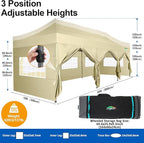 COBIZI 10x30 Pop up Canopy Tent 10x30 Canopy with 8 Sidewalls Waterproof Heavy Duty Commercial Canopy Tent for Parties Outdoor Tent Garden Gazebo Tent, Carry Bag with Wheel(10x30ft,Khaki)