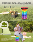 Upgraded Collapsible hickened Portable Camping Stool with Adjustable Height and Retractable for Fishing, Hiking, BBQ, Concert Party, Outdoor (Rainbow Red)