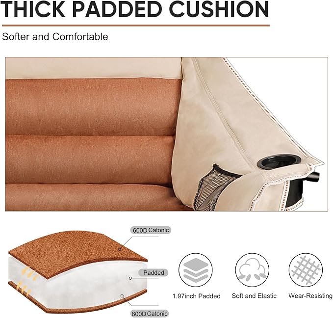 2 Person Fully Padded Camping Chair Oversized Loveseat Camping Chair Double Camping Chairs for Adults Heavy Duty Outdoor Camping Couch, Padded Seats & Armrests, 600Lbs, Moca