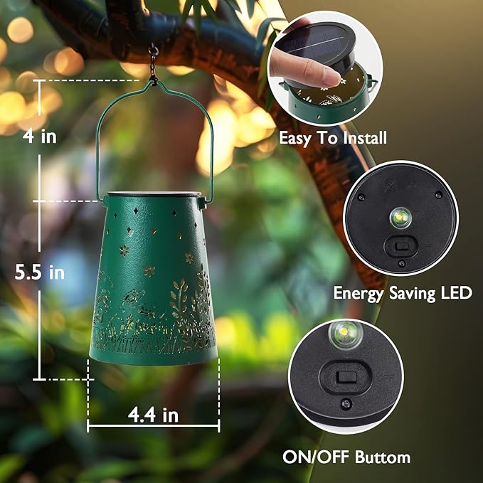 Homemory Solar Lanterns Rabbit Lights Outdoor Waterproof Garden Decor Women Gifts for Birthday, LED Hanging Solar Lights Metal Lantern Decoration Outside for Yard, Patio, Backyard, Porch, Lawn