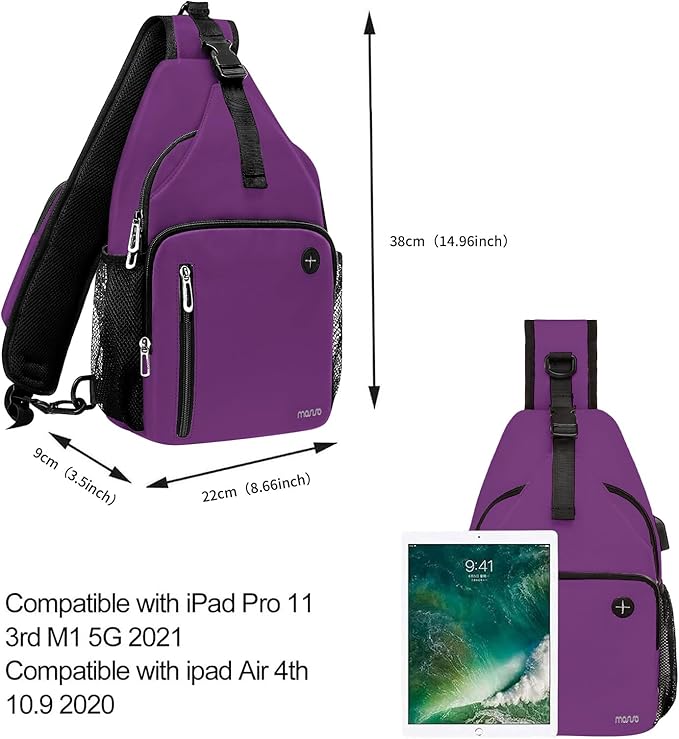 MOSISO Sling Backpack Bag, Crossbody Shoulder Bag Travel Hiking Daypack Chest Bag with Front Square Pocket&USB Charging Port