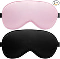 Sleep Eye Mask for Men Women, Silk Sleep Mask for Side Sleeper, Travel Blackout Night Blindfold Eye Shade Cover with Adjustable Strap (Black & Pink)