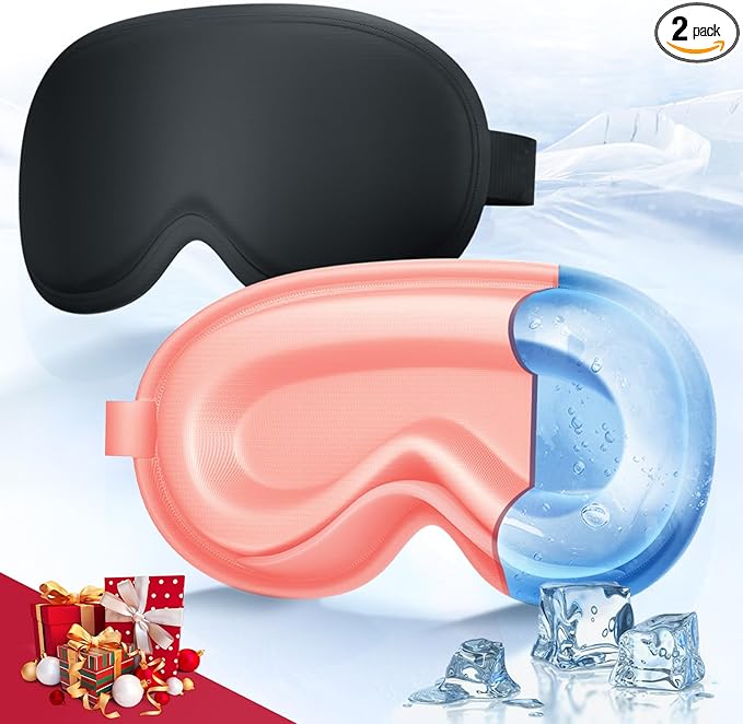 2 Pack 3D Cooling Gel Eye Mask - Reusable Cold Sleep Mask, Eyes Ice Pack with Hot & Cold Compress Therapy for Puffiness, Dark Circles, Dry Eyes, Headaches and Stress Relief (Black/Pink,2 Pack)