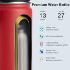 koodee Kids 16 oz Stainless Steel Vacuum Insulated Water Bottle for Back to School Wide Mouth Flask with Leakproof Spout Lid (Canyon Red)