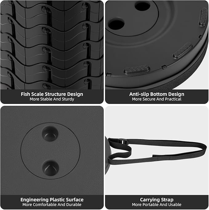 Collapsible Stool, Folding Chair - Upgraded Portable Chair with Load Capacity 400lbs, Portable Stool for Camping Fishing Hiking - Folding Tool with Carrying Straps,Gifts for Fisherman (Black)