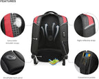 Swissdigital Design Men's Laptop Backpack for College and Business Travel with Integrated USB Charging Port and RFID Protection Fits 15.6" Laptops Black/Red | J14-41