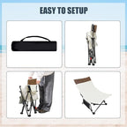 Compact Backpack Beach Chairs 2 Pack with Adjustable Backrest & Side Pocket, Low Folding Camping Chairs for Adults, Portable Reclining Chairs for Beach, Lawn, Travel