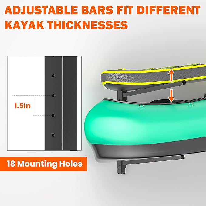 Ultrawall Kayak Storage Rack for 2 Kayaks, Adjustable Wall Mounted Kayak Holder for Garage, Heavy Duty Kayak Hanger for Canoe, Paddleboard, Indoor & Outdoor Use