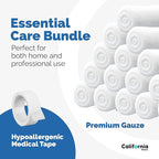 California Basics 36-Pack Gauze Bandage Roll with Tape, 4 Inches x 4 Yards - Soft, Stretchable & Breathable Wrap for Wound Care, First Aid & Medical Supplies - White