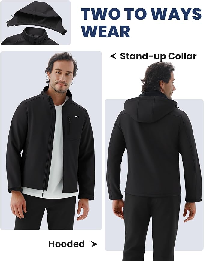 WULFUL Men's Softshell Jacket Waterproof Lightweight Insulated Windbreaker Fleece Lined Rain Shell Jacket for Hiking Travel