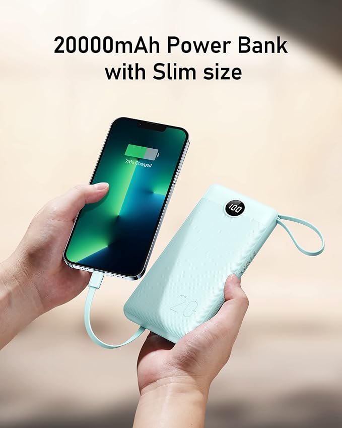 VEEKTOMX Portable Charger Built-in Cables, 20000mAh Power Bank for iPhone, Fast Charge USB C Battery Pack Travel Essentials Powerbank Compatible with iPhone 17/16/15/14, Samsung S25/24, Android, etc