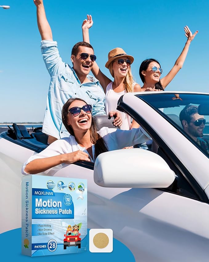 Motion Sickness Patches, 28 pcs No-Drowsy Sea Sickness Patches for Car Sickness, Air Sickness and Travel Patch, Fast Effective, Up to 72 Hours