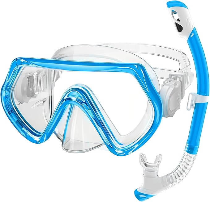 Snorkeling Gear for Kids, Kids Snorkel Set for Ages 3-14, Anti-Fog Diving Mask and Dry Top Snorkel Combo Set, Unisex Swimming Goggles