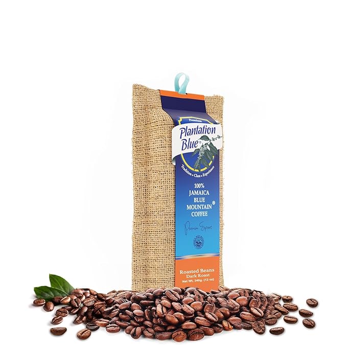 Plantation Blue 100% Blue Mountain Coffee, Dark Roast, Whole Bean, Premium Jamaican Coffee, 12oz