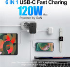 JMFONE Universal Travel Adapter with GaN 120W,International Power Adapter with 4 USB-C+1 USB-A Charging Ports, Worldwide Outlet for US to European Europe UK AUS