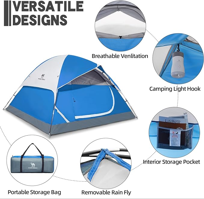 CAMEL CROWN Tents for Camping 2/3/4/5 Person Camping Dome Tent, Waterproof,Spacious, Lightweight Portable Backpacking Tent for Outdoor Camping/Hiking