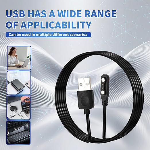 Smart Watch Charger Cable 2 Pin Cord,Replacement Charger for Smart Watch, Charger Contact pin spacing Compatible 4mm