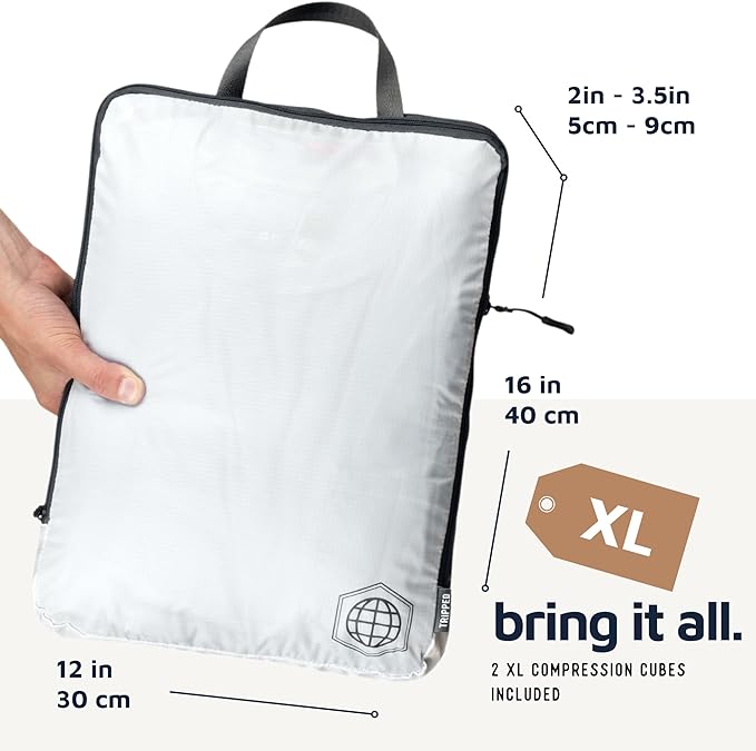 Large Compression Packing Cubes for Travel-Packing Cube Luggage Organizers 4 Piece Set for Checked Luggage-Ultralight, Expandable/Compression Bags by TRIPPED Travel Gear (White 4 Piece)