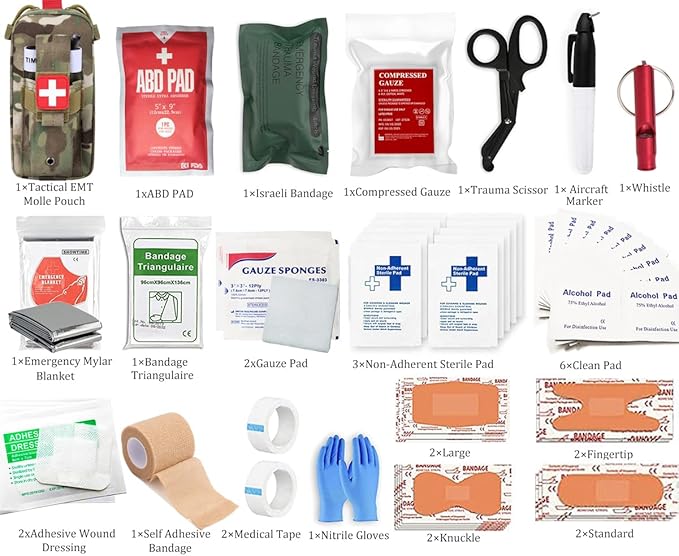 Med Kit Trauma Kit Bleeding Contral Pack, Emergency Survival First Aid Kits EMT IFAK Medical Kit for Severe Bleeding Control Military Camping and Hiking