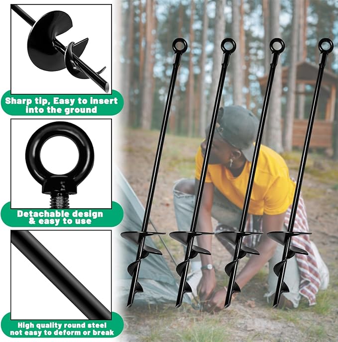 Ground Anchor Kit 4 Pack,18" Ground Anchors Heavy Duty for High Winds,Spiral Earth Anchor for Camping Tent,Shed,Screw in Tent Stakes,Canopies,Car Ports,Securing Animals