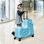 Kids Ride-On Luggage 20" with Spinner Wheels, Children's Travel Suitcase with Seat & Password Lock, Blue Cartoon Carry-On Trolley for Ages 1-6