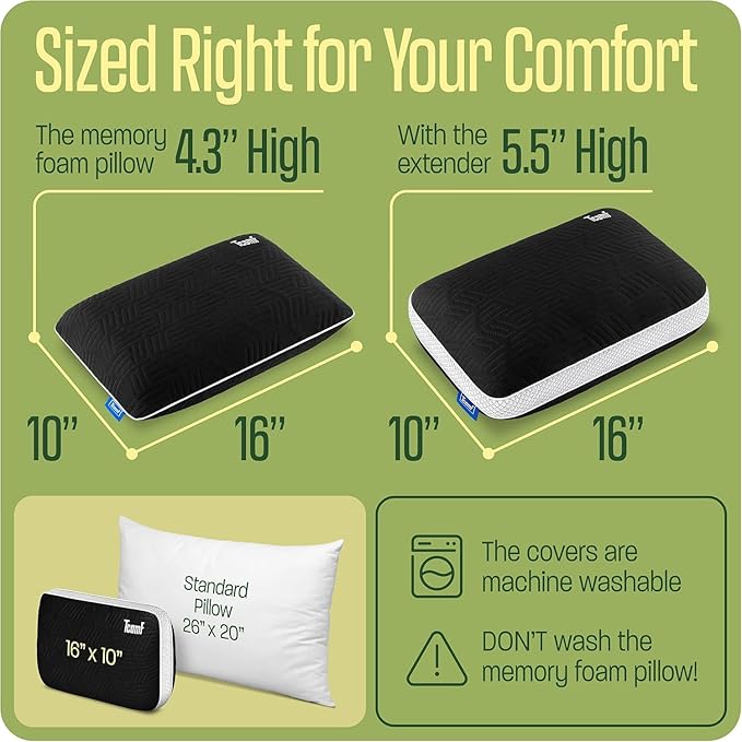 Camping Pillow: Dual Cover, Memory Foam Travel Pillow, Medium Firm Camp Pillow, Camping Pillows for Sleeping, 5 Layers for Support, Small Travel Pillow,Small Portable Pillow 10x16 Inches (Black)