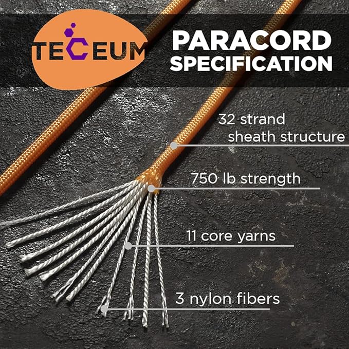 TECEUM 5/32" Paracord Rope 1000 – 1000ft / 200ft / 100ft / 50ft – Tactical Parachute Cord 4mm – 45+ Colors – Nylon String for Survival & Camping Gear – Stripe Cord for Survival – Utility Rope