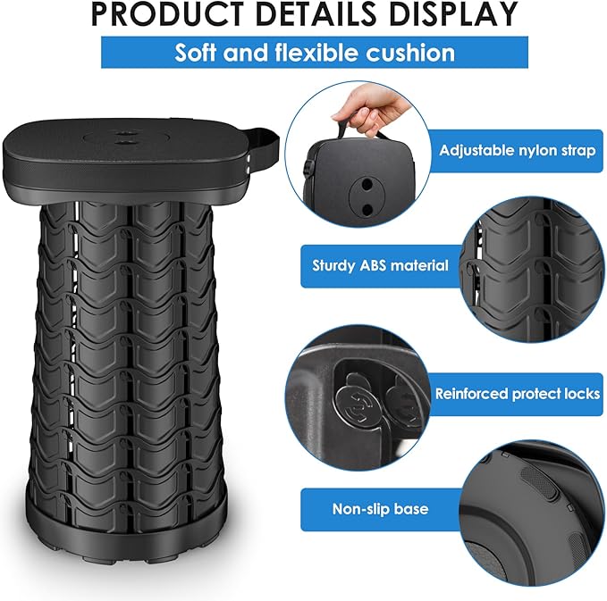 2 Pack Collapsible Stool - Portable Folding Stool for Adults, Lightweight Yet Sturdy 400lbs Capacity for Camping Fishing Hiking Outdoor